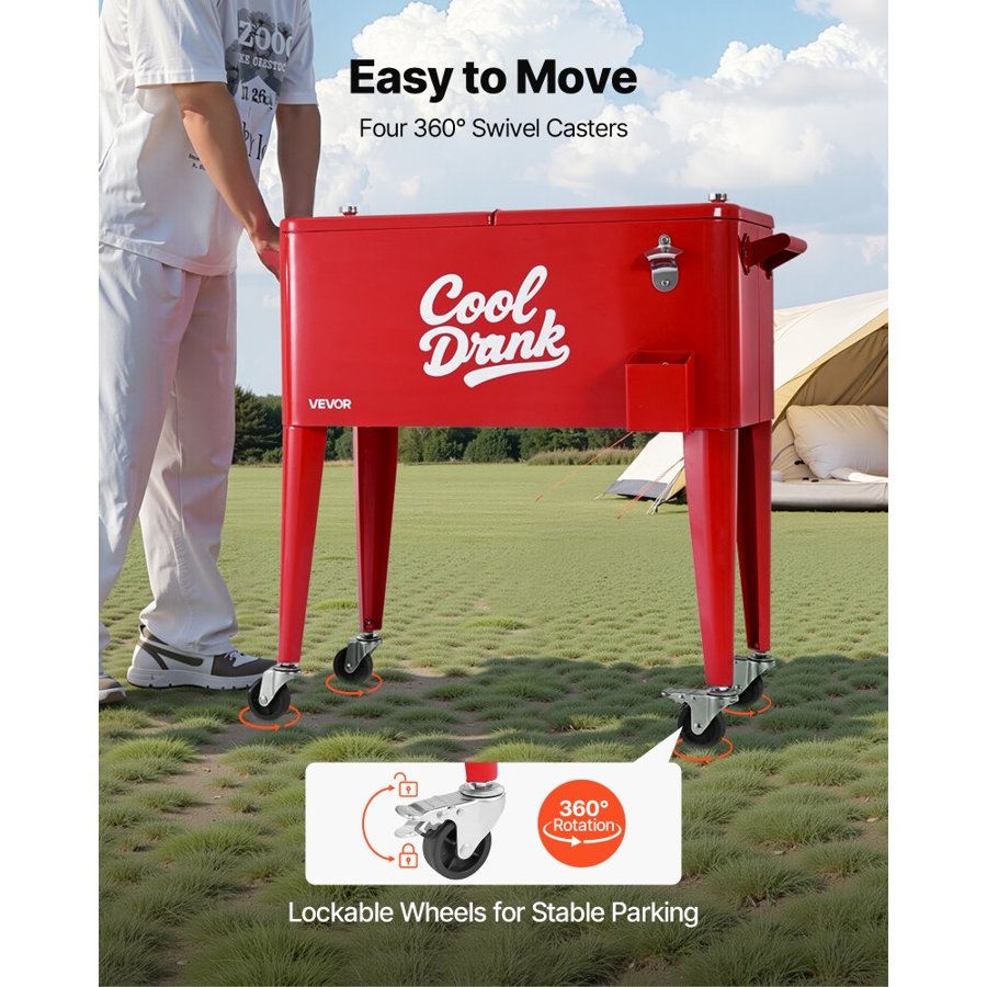 VEVOR Rolling Cooler for Patio – 80QT, 110 Cans, 4 Wheels