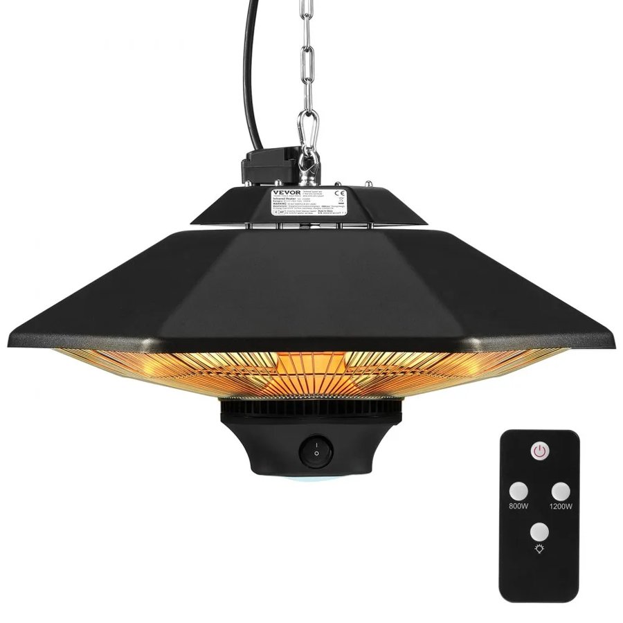 VEVOR Hanging Patio Heater, 2000W Remote Control Outdoor/Indoor Electric Space Infrared Heater, IP34 Protection Ceiling Heater w/ Pull Cord & Adjustable Chain, for Porch,Patio,Dining Room,Studio