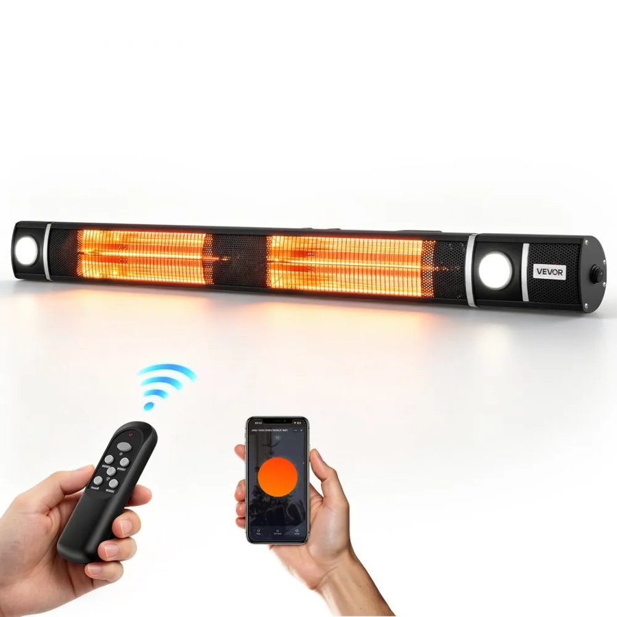 VEVOR Infrared Heater 3000W Electric Space Heater with WiFi Control Black, Remote & Mechanical Switch, 3 Heat Settings, Aluminum Alloy, IP55 Water-Resistant for Patios, Backyards, Balconies Outdoor