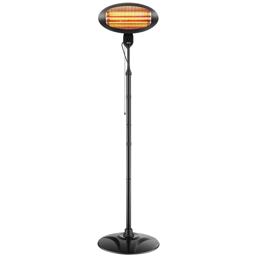 VEVOR Infrared Heater 2000W Electric Space Heater Pull-Chain Control Black, 3 Heat Settings, Premium Cold-Rolled Steel, Adjustable Height, Even Warmth for Patios, Backyards, Balconies Outdoor Use