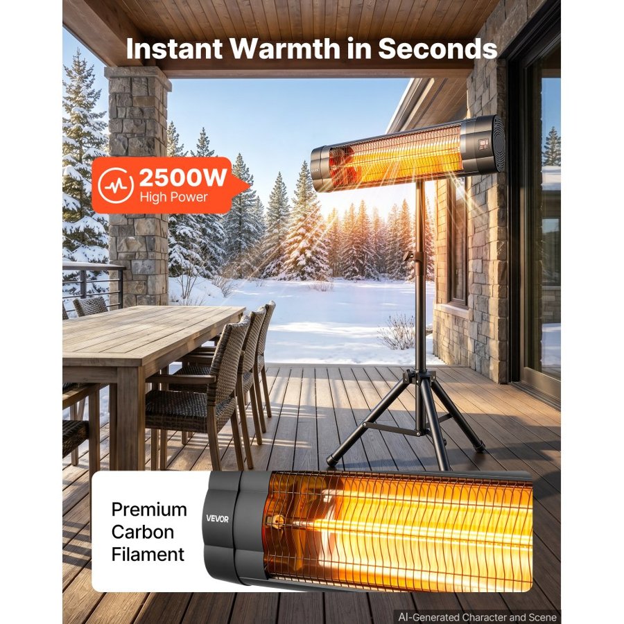 VEVOR 2500 Watt Infrared Heater – Tripod, Remote, 3 Modes