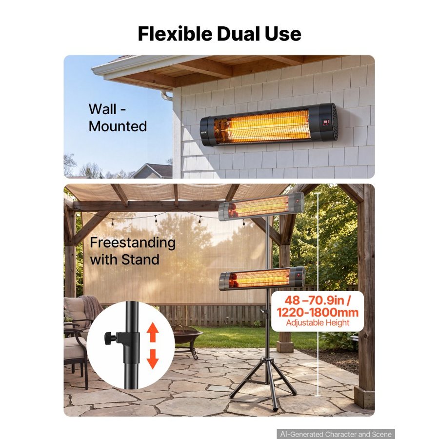 VEVOR 2500 Watt Infrared Heater – Tripod, Remote, 3 Modes