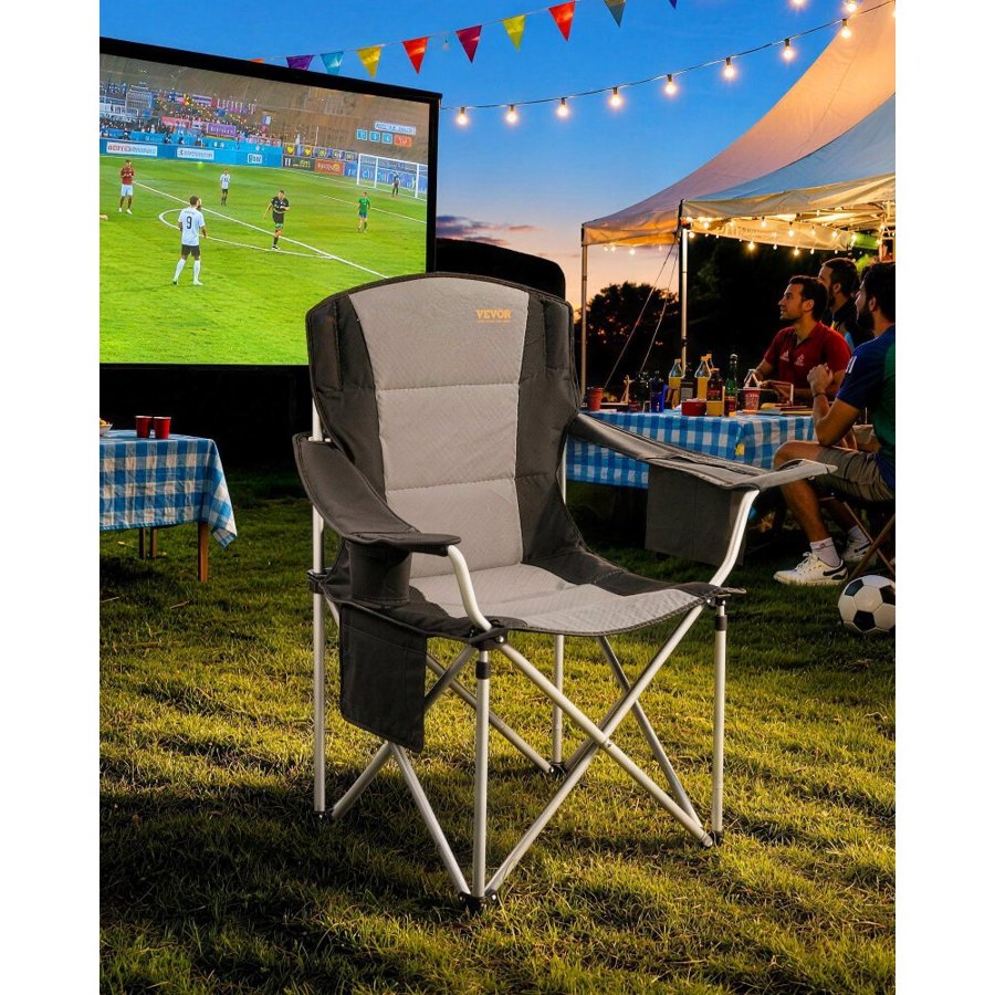 VEVOR Oversized Camping Chairs, 204 kg Heavy Duty Support, Portable Folding Camp Chairs with Padded Backrest & Armrests, Cup Holder & Side Pocket, Cooler Bag, Carry Bags for Outdoor, Fishing, 1 Pack