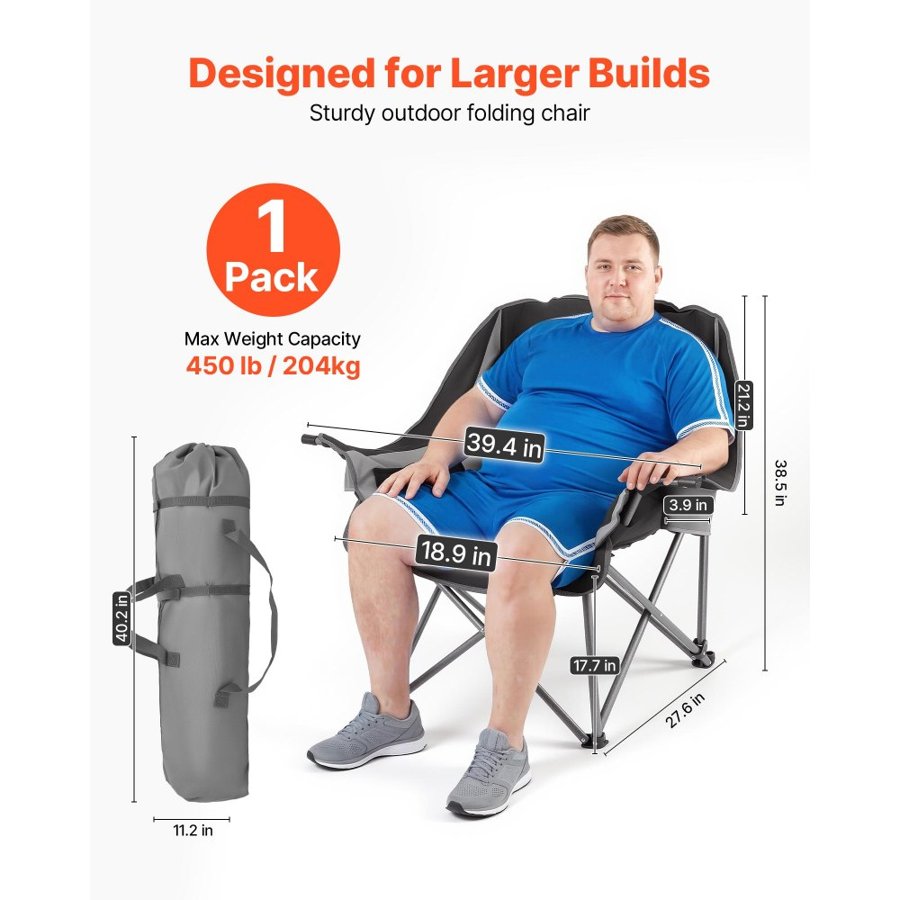 VEVOR Oversized Camping Chair – 204kg, Dual Cup Holders