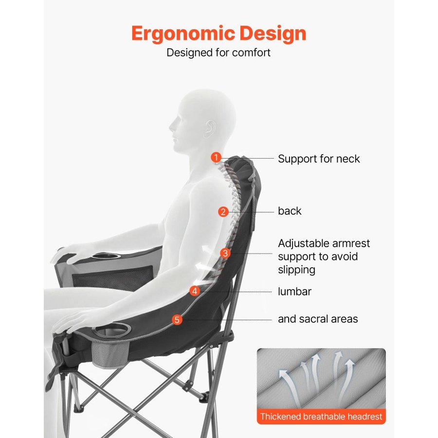 VEVOR Oversized Camping Chair – 204kg, Dual Cup Holders