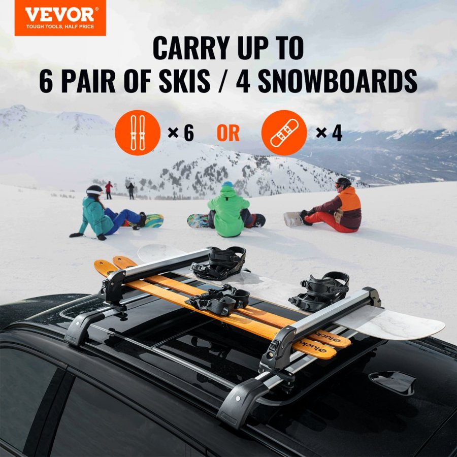 VEVOR Snowboard Roof Carrier - 31.7-Inch, 6 Skis, 4 Boards
