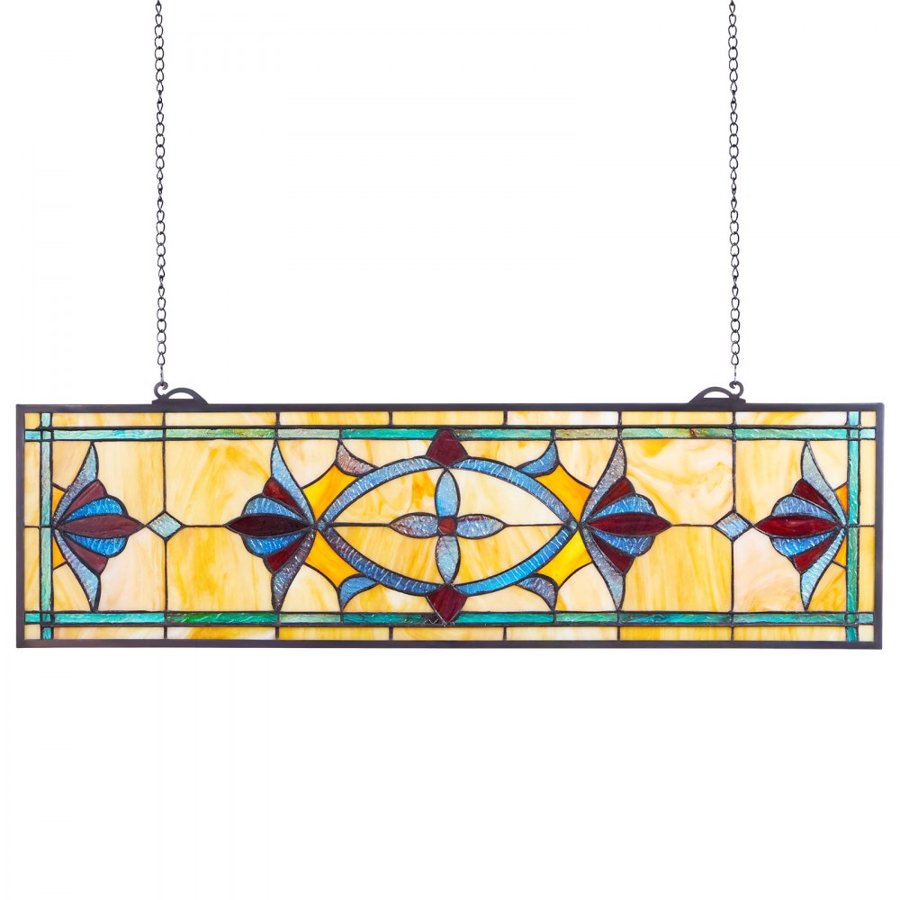 VEVOR Stained Glass Window Panel, 813 x 250 mm, Tiffany Style Hanging Transom Window Panel with Chain, Large Horizontal Rectangle Stain Glass, Vintage Traditional Art Handcrafts for Kitchen Home Decor
