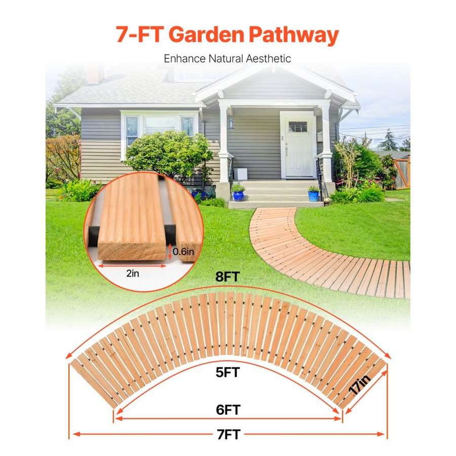 VEVOR Wooden Curved Pathway – 7 Ft X 17 In, Roll-Out Cedar