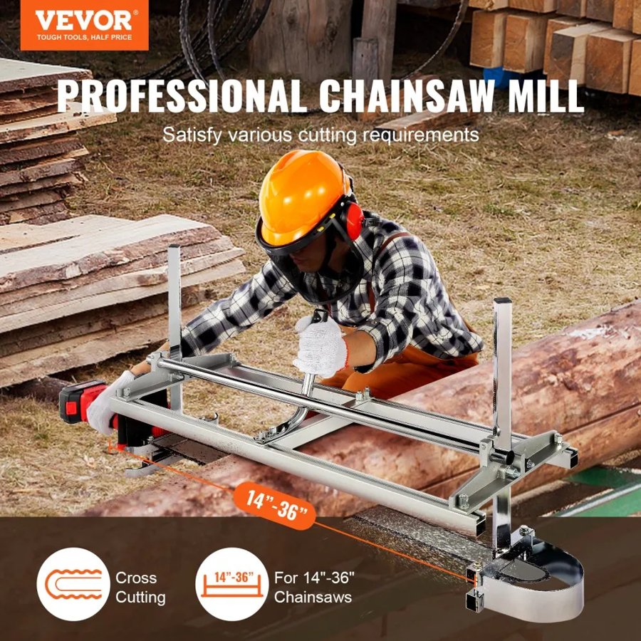 VEVOR Portable Sawmill 35.6cm-91.4cm Guide Bar Galvanized Steel Chainsaw Planking 0.5cm-30cm Thickness, Wood Lumber Cross Cutting Saw Mill for Builders and Woodworkers, Silver