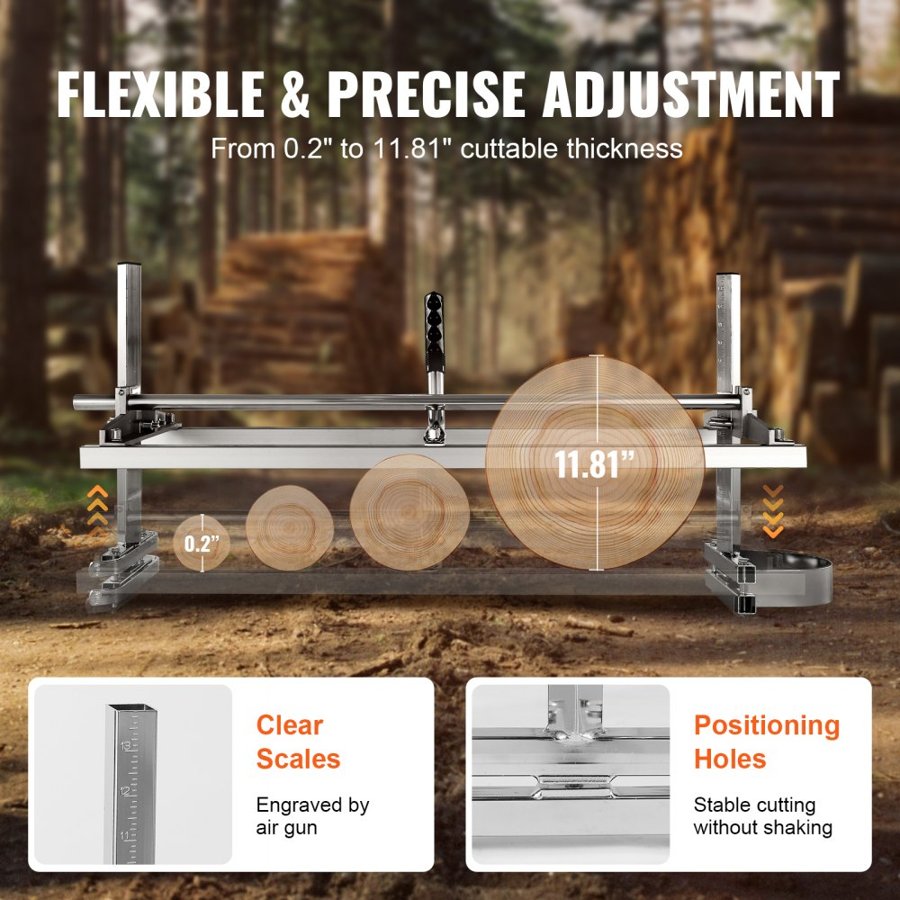 VEVOR Portable Sawmill 35.6cm-91.4cm Guide Bar Galvanized Steel Chainsaw Planking 0.5cm-30cm Thickness, Wood Lumber Cross Cutting Saw Mill for Builders and Woodworkers, Silver