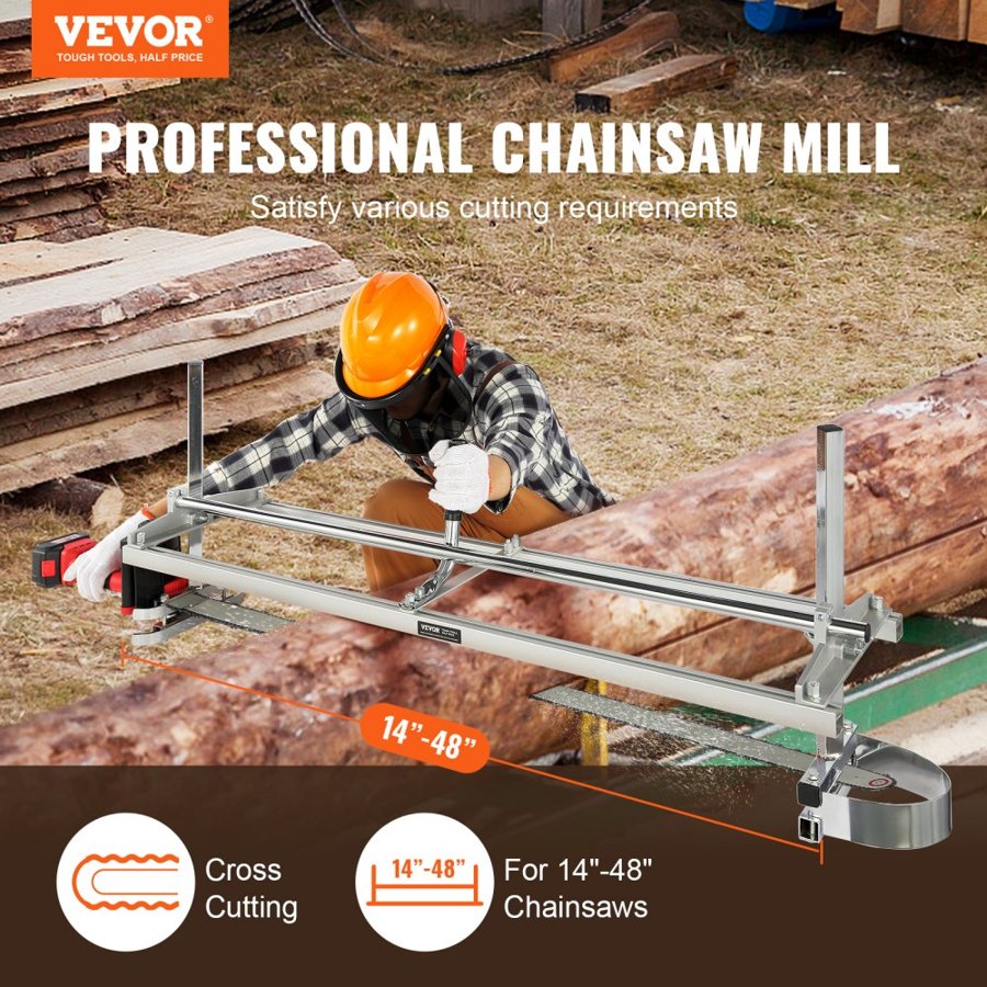 VEVOR Chainsaw Mill, Portable Sawmill 36 cm-122 cm Guide Bar, Galvanized Steel Chainsaw Planking Mill with 0.5 cm-30 cm Cutting Thickness, Wood Lumber Cross Cutting Saw Mill for Builders and Woodworkers