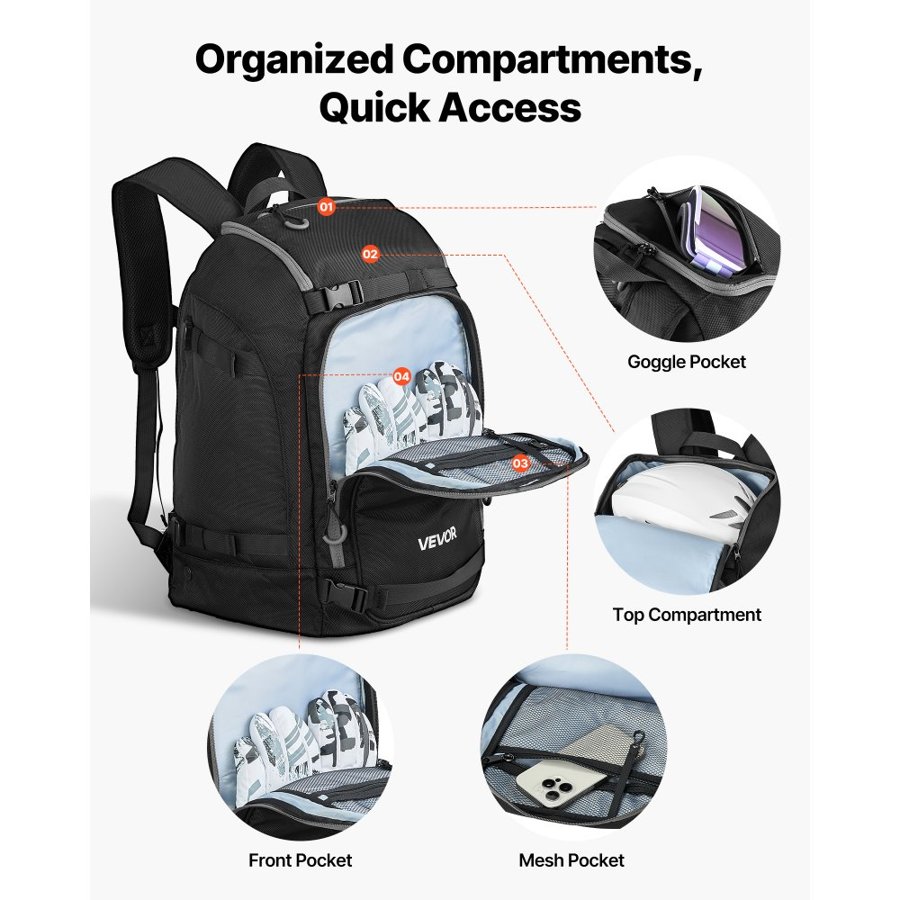 VEVOR Ski Boot Travel Bag – 55L Backpack, 1680D Waterproof
