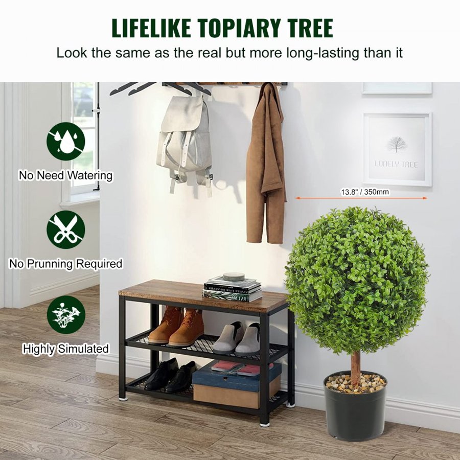 VEVOR Artificial Topiaries Boxwood Trees, 24 inch Tall (2 Pieces), Ball-Shape Faux Topiaries Plant with Planters, Green Feaux Plant w/ Replaceable Leaves & Port for Decorative Indoor/Outdoor/Garden