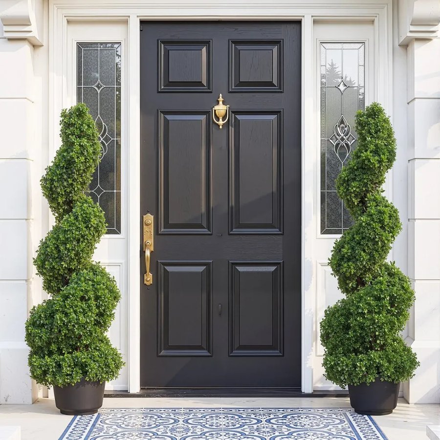 VEVOR Artificial Topiaries Boxwood Trees, 3ft Tall (2 Pieces) Faux Topiary Plant Outdoor, All-year Green Feaux Plant w/ Replaceable Leaves for Decorative Indoor/Outdoor/Garden
