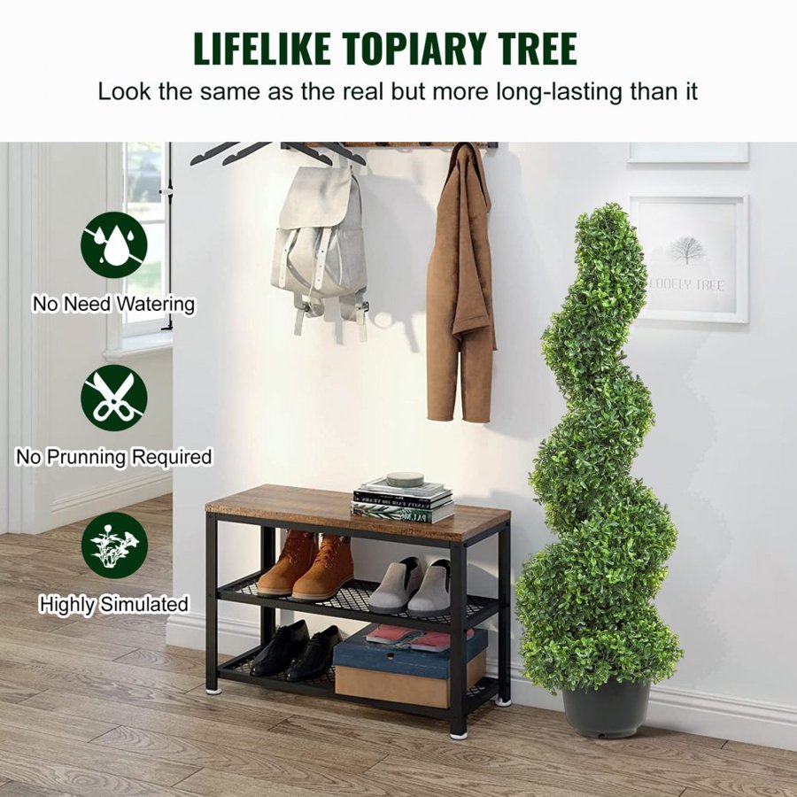 VEVOR Artificial Topiaries Boxwood Trees, 3ft Tall (2 Pieces) Faux Topiary Plant Outdoor, All-year Green Feaux Plant w/ Replaceable Leaves for Decorative Indoor/Outdoor/Garden