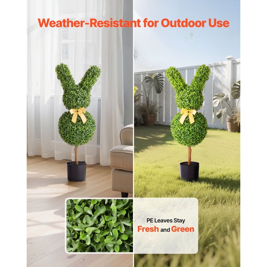 VEVOR Artificial Topiary Bunny-Shape Boxwood Ball, 2 Set 914mm Faux Boxwood Plant Balls, Fake Silk Tree Look Real, Easy Assembly for Decor Front Porch Outdoor Patio Garden Balcony Backyard Indoor