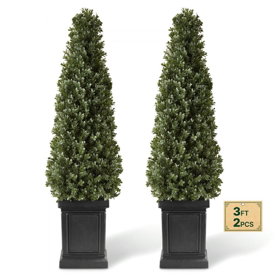 VEVOR Artificial Boxwood Topiary 1000 mm Set of 2 with Sturdy Pot Greenery, Premium PE Fake Trees, Year-Round Indoor & Outdoor Faux Green Plant for Front Door, Entryway, Porch, Balcony, Patio, Garden