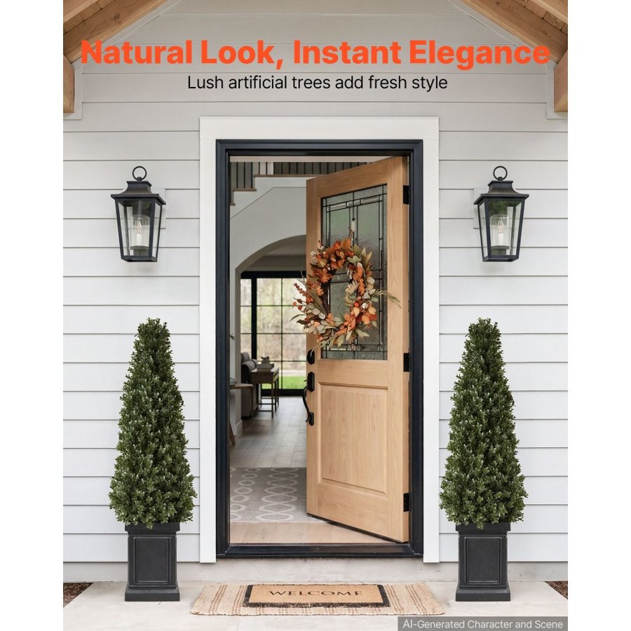 VEVOR Artificial Boxwood Topiary 1000 mm Set of 2 with Sturdy Pot Greenery, Premium PE Fake Trees, Year-Round Indoor & Outdoor Faux Green Plant for Front Door, Entryway, Porch, Balcony, Patio, Garden