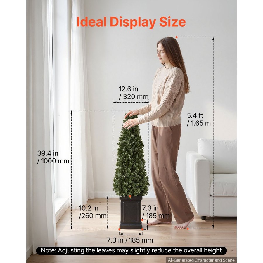 VEVOR Artificial Boxwood Topiary 1000 mm Set of 2 with Sturdy Pot Greenery, Premium PE Fake Trees, Year-Round Indoor & Outdoor Faux Green Plant for Front Door, Entryway, Porch, Balcony, Patio, Garden