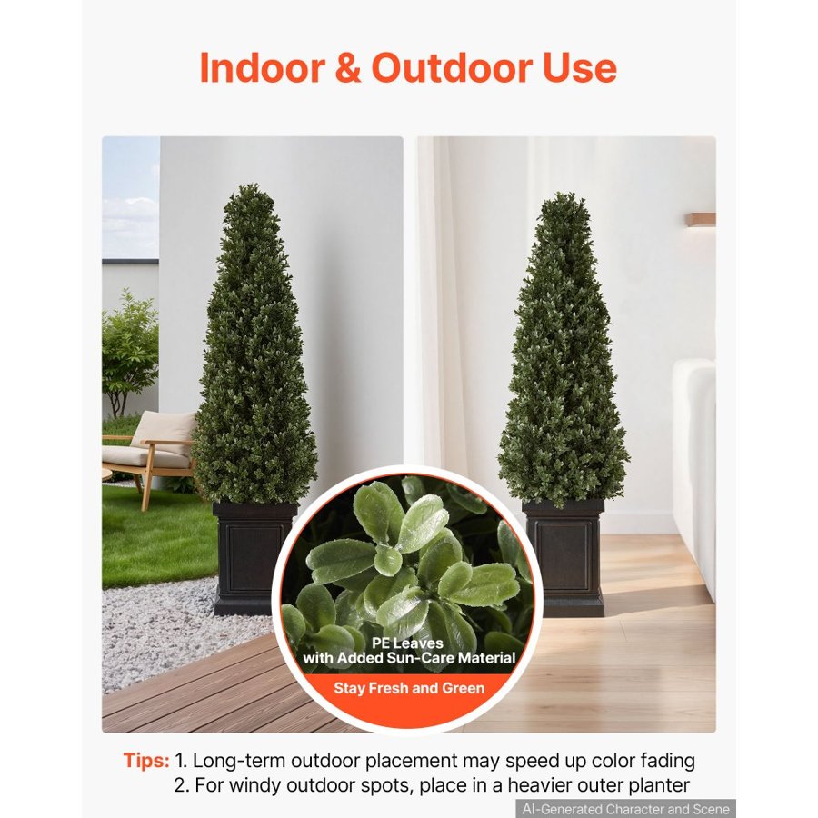 VEVOR Artificial Boxwood Topiary 1000 mm Set of 2 with Sturdy Pot Greenery, Premium PE Fake Trees, Year-Round Indoor & Outdoor Faux Green Plant for Front Door, Entryway, Porch, Balcony, Patio, Garden