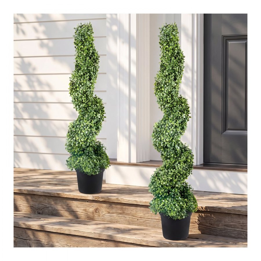 VEVOR Artificial Topiaries Boxwood Trees, 121.9 cm Tall (2 Pieces) Faux Topiary Plant Outdoor, All-year Green Feaux Plant w/ Replaceable Leaves for Decorative Indoor/Outdoor/Garden