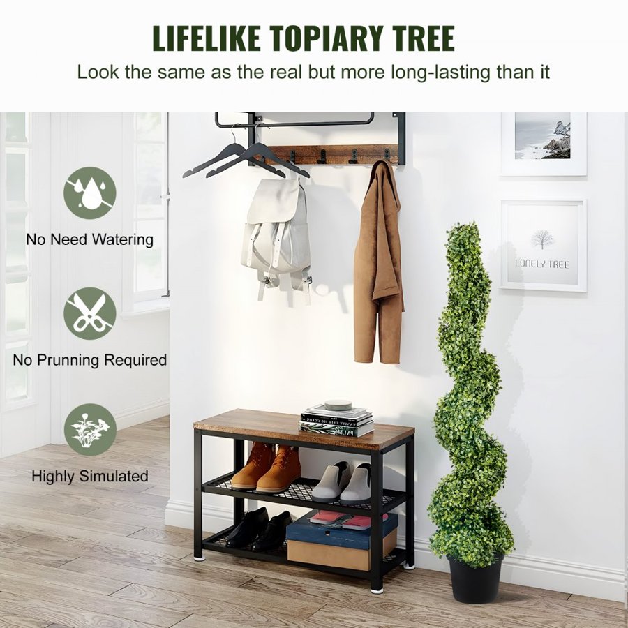 VEVOR Artificial Topiaries Boxwood Trees, 121.9 cm Tall (2 Pieces) Faux Topiary Plant Outdoor, All-year Green Feaux Plant w/ Replaceable Leaves for Decorative Indoor/Outdoor/Garden