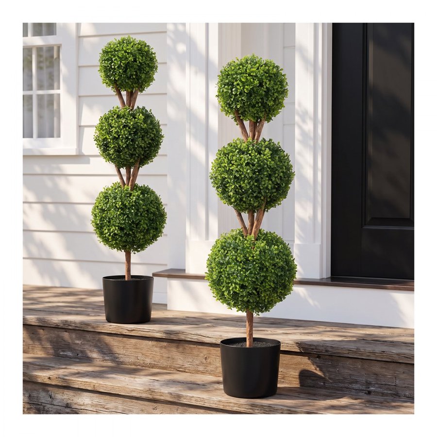 VEVOR Artificial Topiaries Boxwood Trees, 48 inch Tall (2 Pieces), 3 Ball-Shape Faux Topiaries Plant with Planters, Green Feaux Plant w/ Replaceable Leaves & Port for Decorative Indoor/Outdoor/Garden