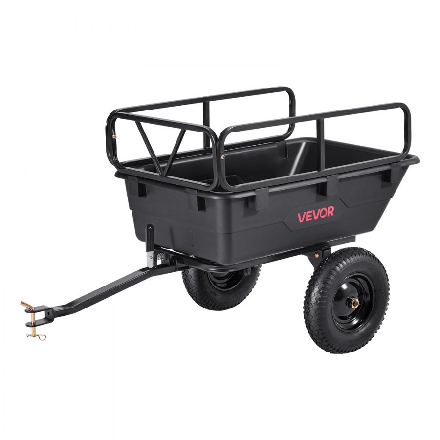 VEVOR Garden Utility Trailer, 10 Cu. Ft 227 kg, ATV UTV Hauling Trailer, Tow Behind Poly Dump Cart with 16" Tires, Hand Pull or Foot Pedal, Heavy Duty Yard Trailers for Lawn Mower Tractor Garden Waste
