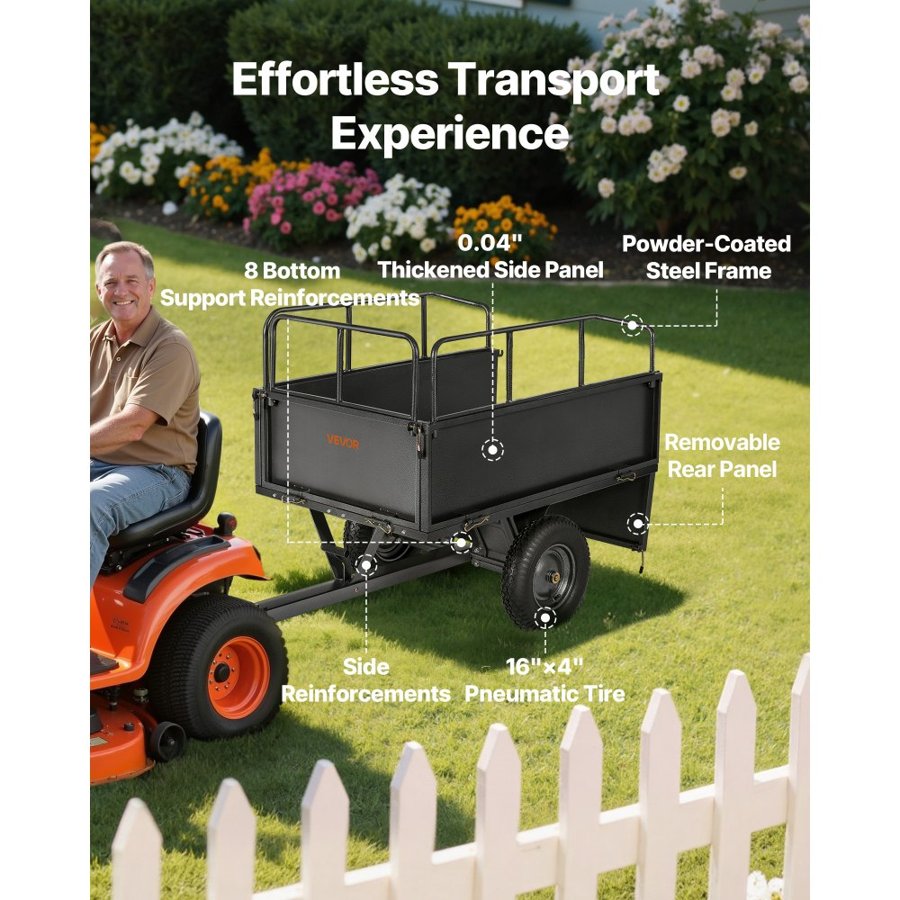 VEVOR Garden Utility Trailer - 17 Cu. Ft, 600lbs, 16" Tires
