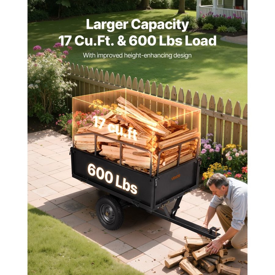 VEVOR Garden Utility Trailer - 17 Cu. Ft, 600lbs, 16" Tires
