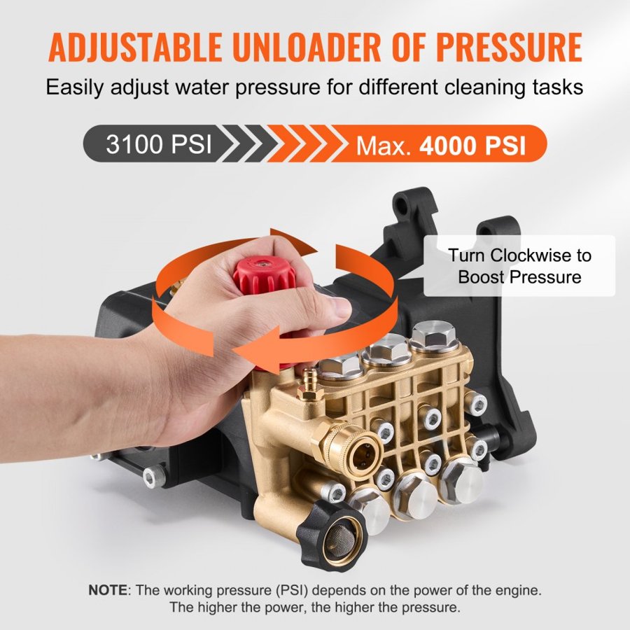VEVOR Pressure Washer Pump, 25.4 mm(1") Shaft Horizontal Triplex Plunger, 276 bar(4000 PSI), 15 L/min(4.0GPM), Replacement Power Washer Pumps Kit with Hardware, Compatible with Simpson MorFlex 40224, 40225, 40226, Santoprene