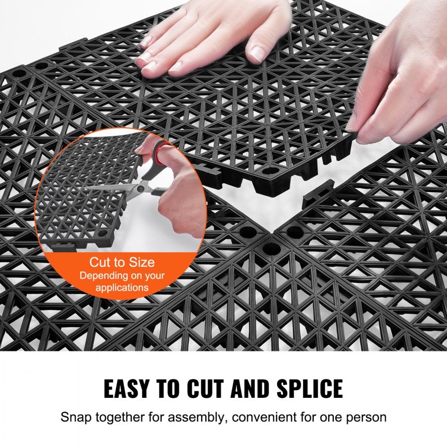 VEVOR Modular Interlocking Cushion, 50 Pack 30 x 30 cm Splicing Drainage Mats, Soft PVC Interlocking Drainage Floor Tiles, Non-Slip Drainage Hole for Restroom, Bathroom, Kitchen, Pool, Wet Area, Black