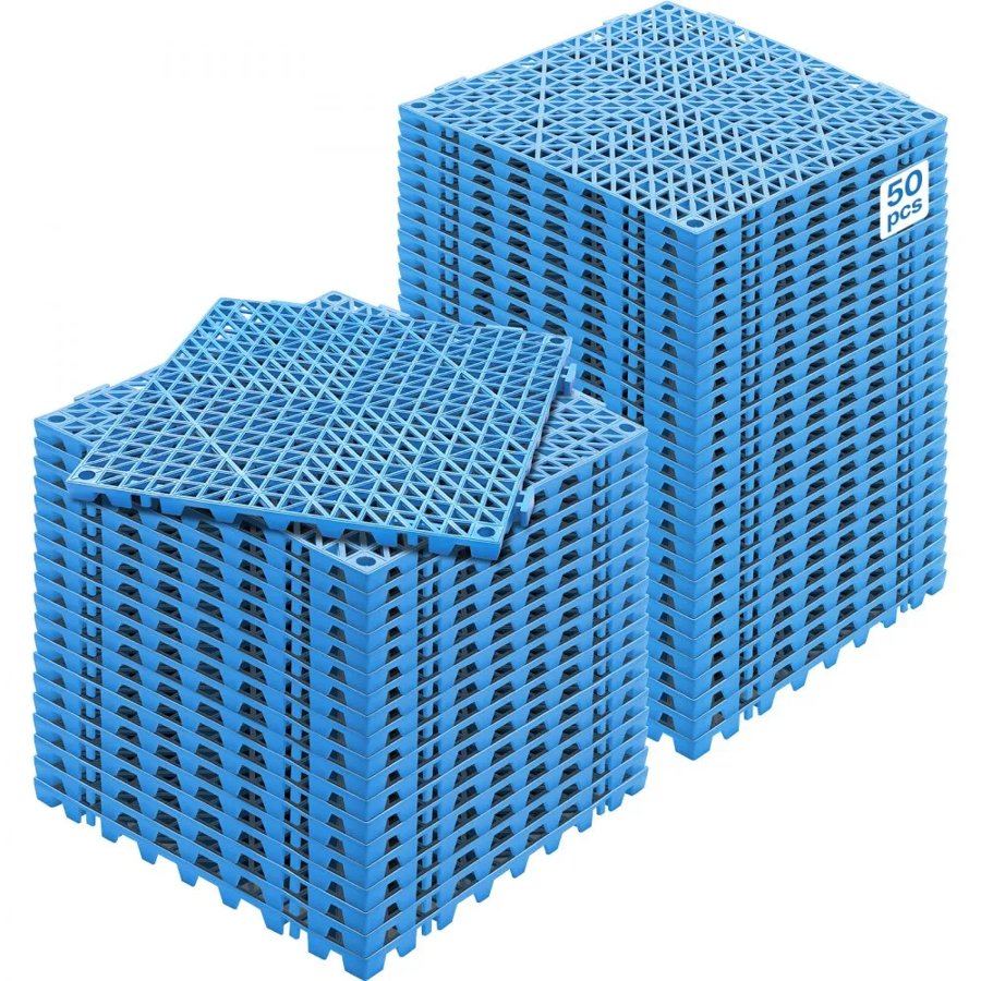 VEVOR Modular Interlocking Cushion, 50 Pack 30 x 30 cm Splicing Drainage Mats, Soft PVC Interlocking Drainage Floor Tiles, Non-Slip Drainage Holes for Restroom, Bathroom, Kitchen, Pool, Wet Area, Blue