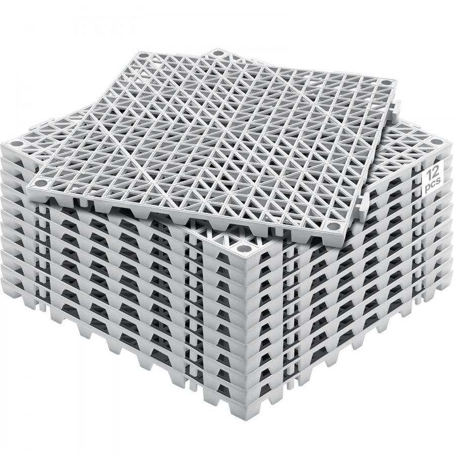 VEVOR Interlocking Drainage Floor Mat 30.5 x 30.5 cm PVC Non-Slip Floor Tiles 12 Pack