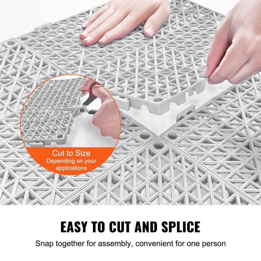 VEVOR Interlocking Drainage Floor Mat 30.5 x 30.5 cm PVC Non-Slip Floor Tiles 12 Pack