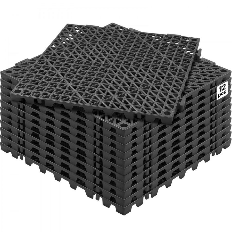 VEVOR Interlocking Drainage Floor Mat 30.5 x 30.5 cm PVC Non-Slip Floor Tiles 12 Pack