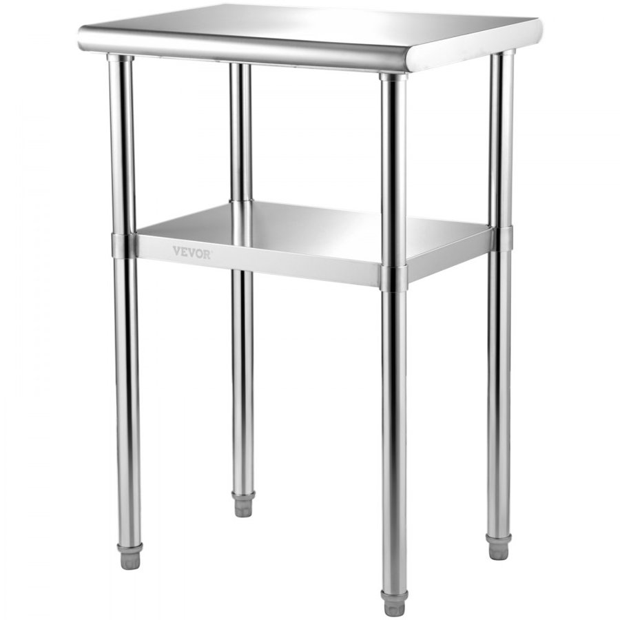 VEVOR Stainless Steel Prep Table, 61 x 46 x 91 cm, 272 kg Load Capacity Heavy Duty Metal Worktable with Adjustable Undershelf & Feet, Commercial Workstation for Kitchen Restaurant Garage Backyard