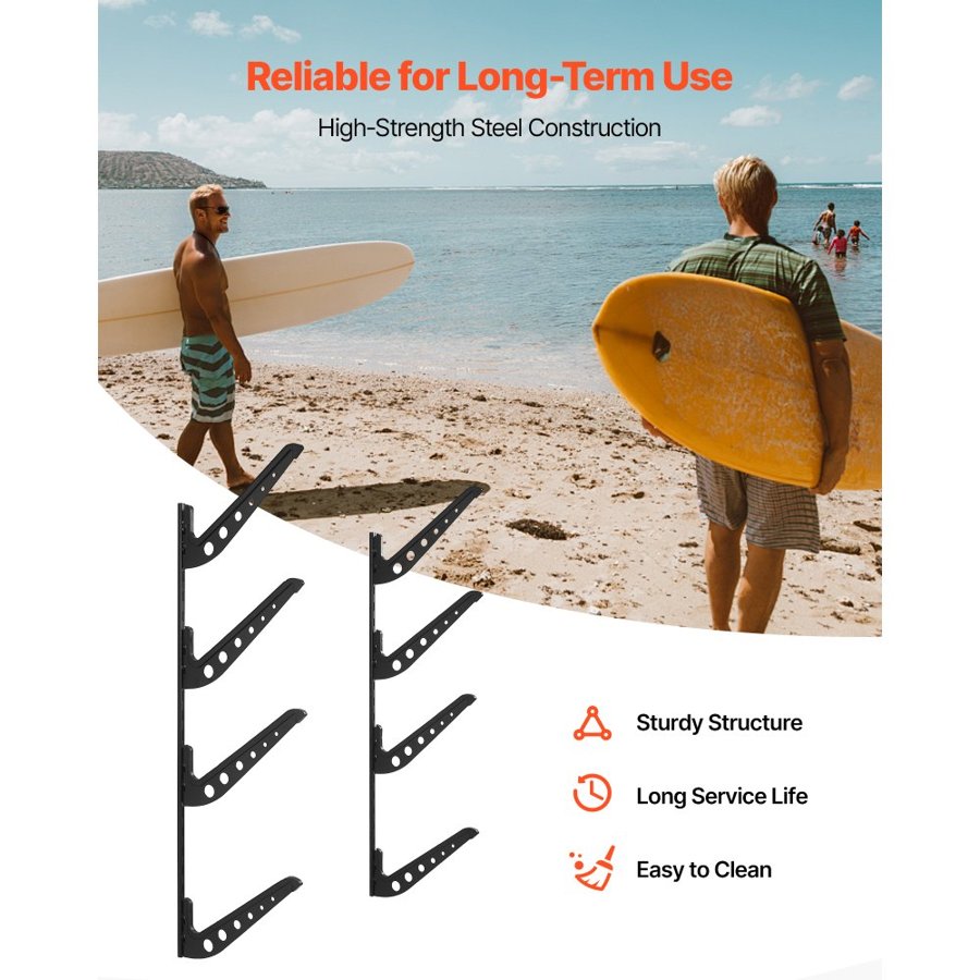 VEVOR Surfboard Wall Mount Rack – 4 Tiers, 25 & 100 LBS