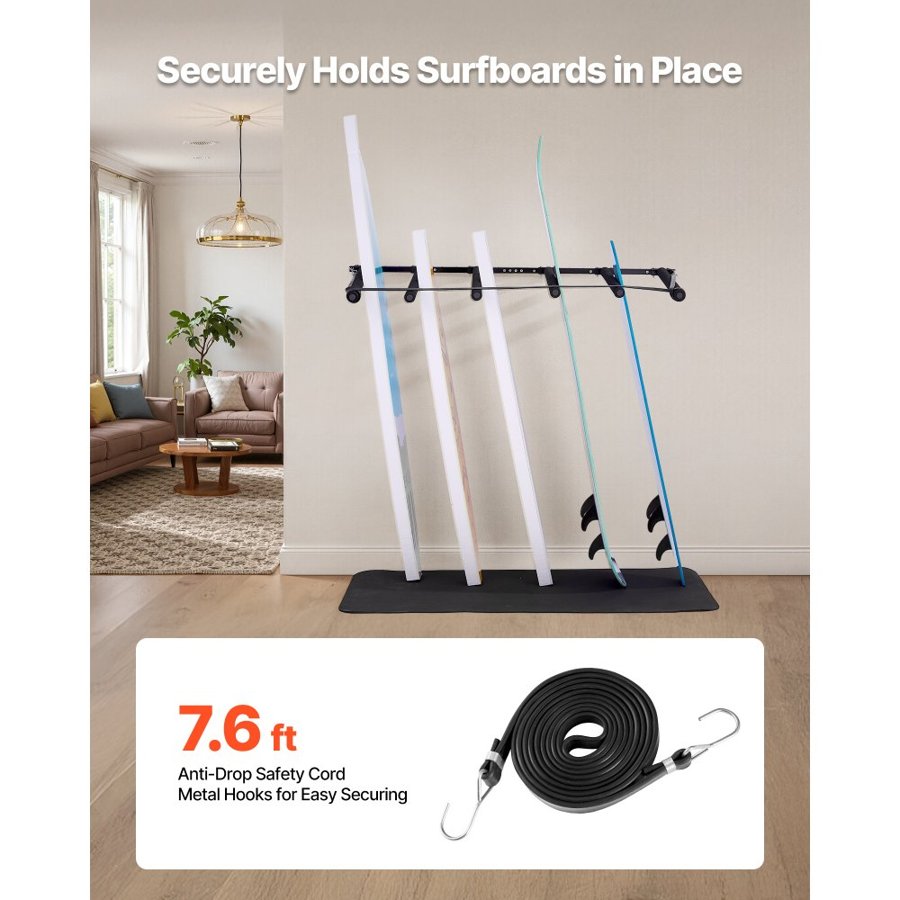 VEVOR Wall Mounted Surfboard Rack – 5 Tiers, 7.6 ft Rope