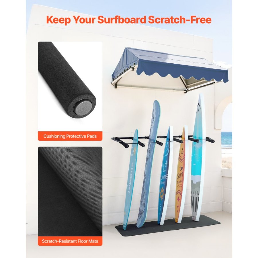 VEVOR Wall Mounted Surfboard Rack – 5 Tiers, 7.6 ft Rope
