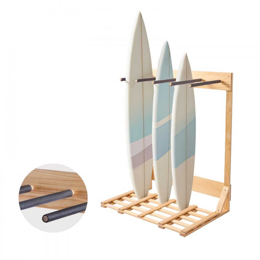 VEVOR Standing Surf Rack – 4-Tier Pinewood, Board Stand