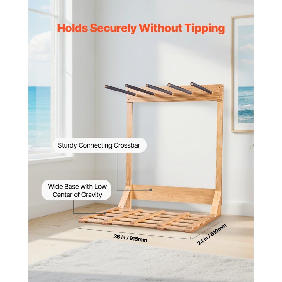 VEVOR Standing Surf Rack – 4-Tier Pinewood, Board Stand
