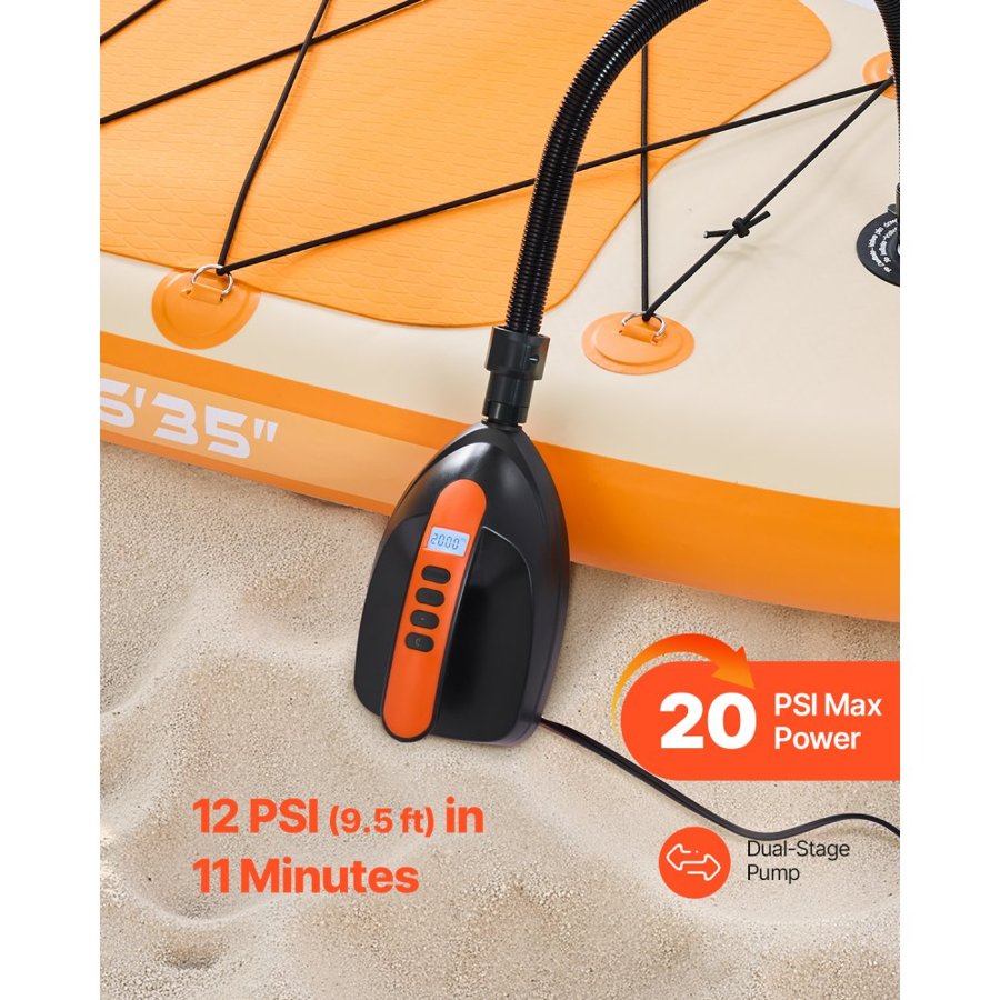 VEVOR Paddle Board Pump, 20PSI High Pressure Electric SUP Air Pump, 70 L/Min Inflating Speed SUP Inflator with Auto-Off and 12V DC Car Connector, Ideal for Inflatable Paddle Board, Tent and Mattress