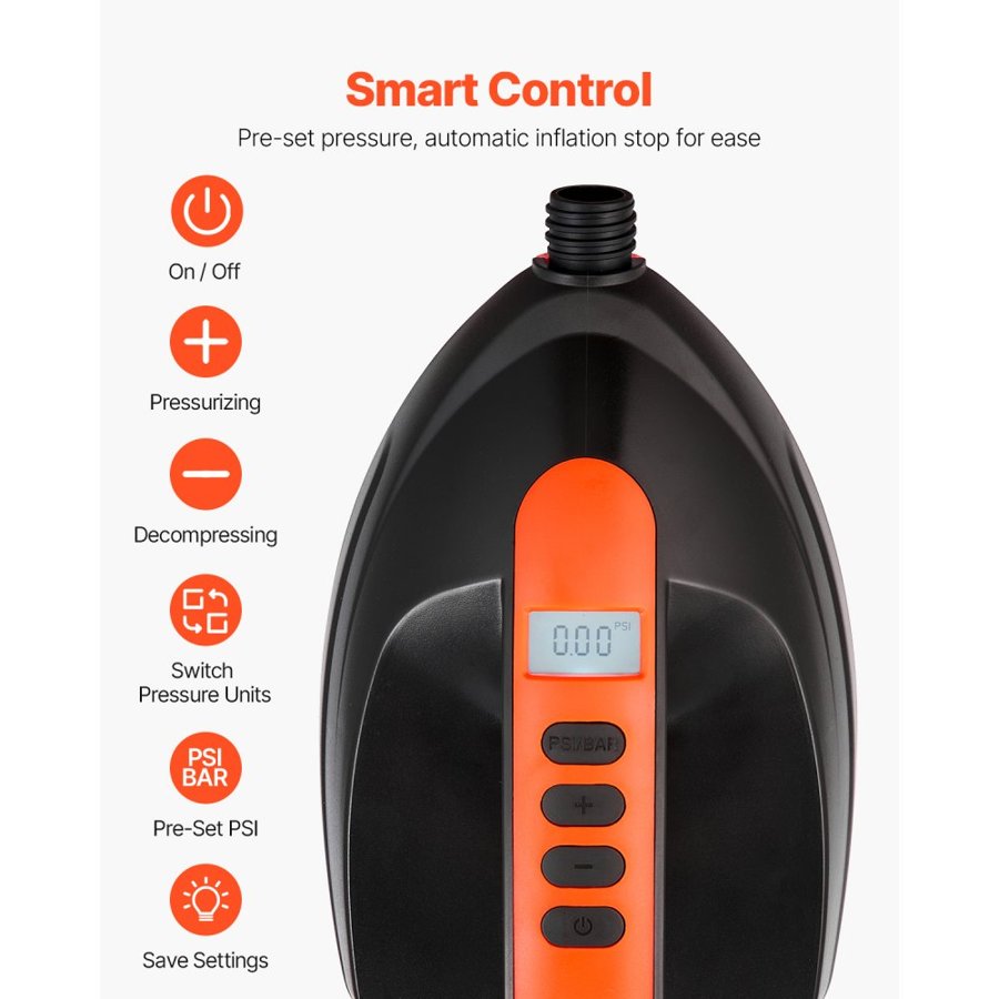 VEVOR Paddle Board Pump, 20PSI High Pressure Electric SUP Air Pump, 70 L/Min Inflating Speed SUP Inflator with Auto-Off and 12V DC Car Connector, Ideal for Inflatable Paddle Board, Tent and Mattress