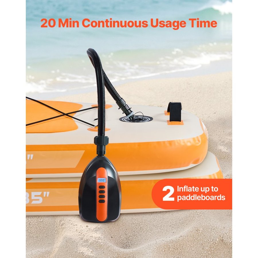 VEVOR Paddle Board Pump, 20PSI High Pressure Electric SUP Air Pump, 70 L/Min Inflating Speed SUP Inflator with Auto-Off and 12V DC Car Connector, Ideal for Inflatable Paddle Board, Tent and Mattress