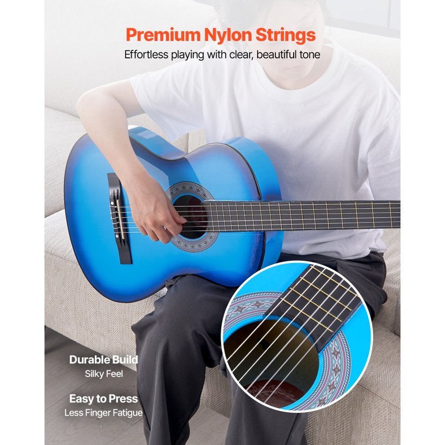 VEVOR Blue Classical Guitar – 38", Nylon, 8-Piece Kit