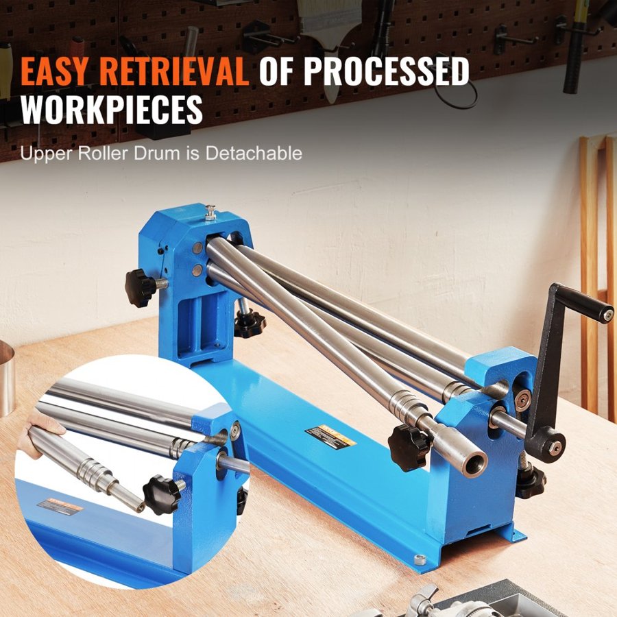 VEVOR Slip Roll Machine, 610 mm Forming Width, Sheet Metal Slip Roller Rolling Bending Machine, with 2 Detachable Rollers for Low Carbon Steel Copper Sheet Aluminum Alloy Sheet