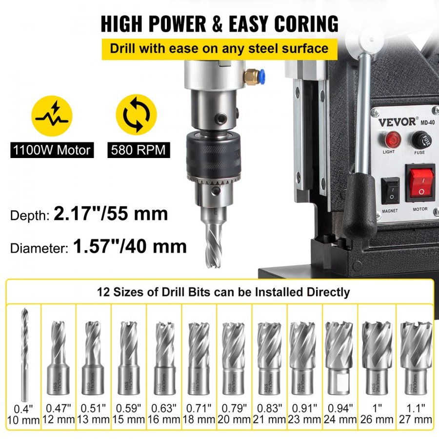 VEVOR Magnetic Drill Press with Powerful Electric Motor