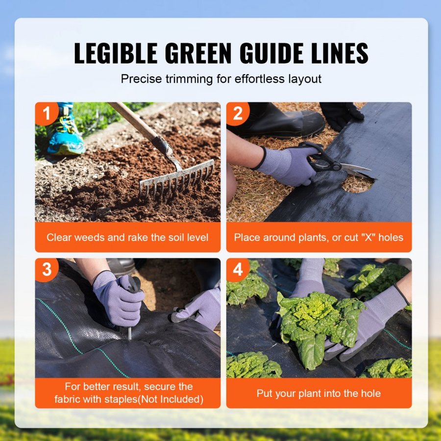 VEVOR 4.27m x 18.29m Premium Heavy Duty Weed Barrier Landscape Fabric, 142 g Woven Geotextile Fabric Under Gravel, High Permeability for Weed Blocker Weed Mat, Driveway Fabric, Weed Control Garden Cloth