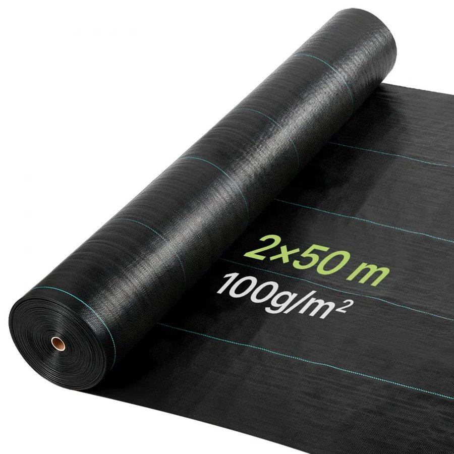 VEVOR Heavy Duty PP Weed Barrier Fabric – 2x50m, 100g, Black